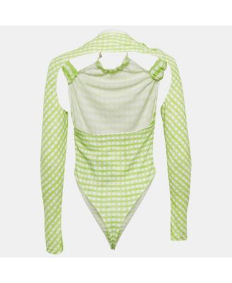 Women's Green Checks Jersey Le Body Nodi Bodysuit