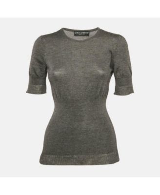 Women's Grey Stretch Knit Short Sleeve Jumper