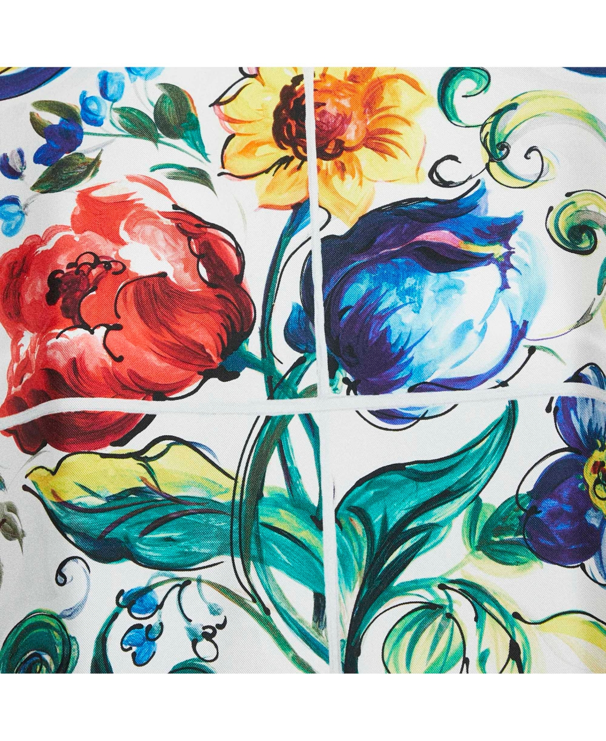 Pre-Owned Dolce & Gabbana Women's Multicolor/off-White Printed Silk Long Sleeve Top