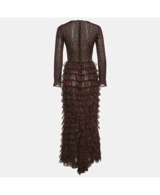 Women's Black Polka Dots Silk Tiered Maxi Dress