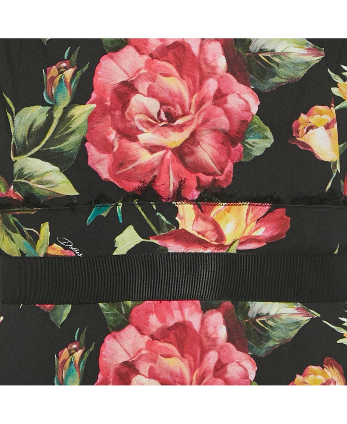 Pre-Owned Dolce & Gabbana Women's Black Floral Print Crepe Midi Dress