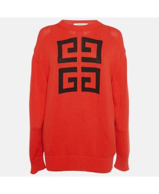 Women's Red Logo Intarsia Rin Knit Oversized Sweater