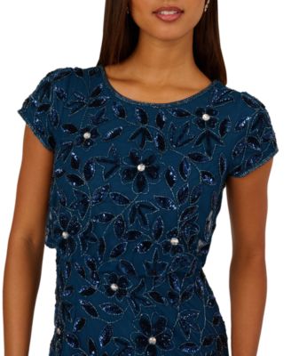 Women's Boat-Neck Blouson Beaded Gown