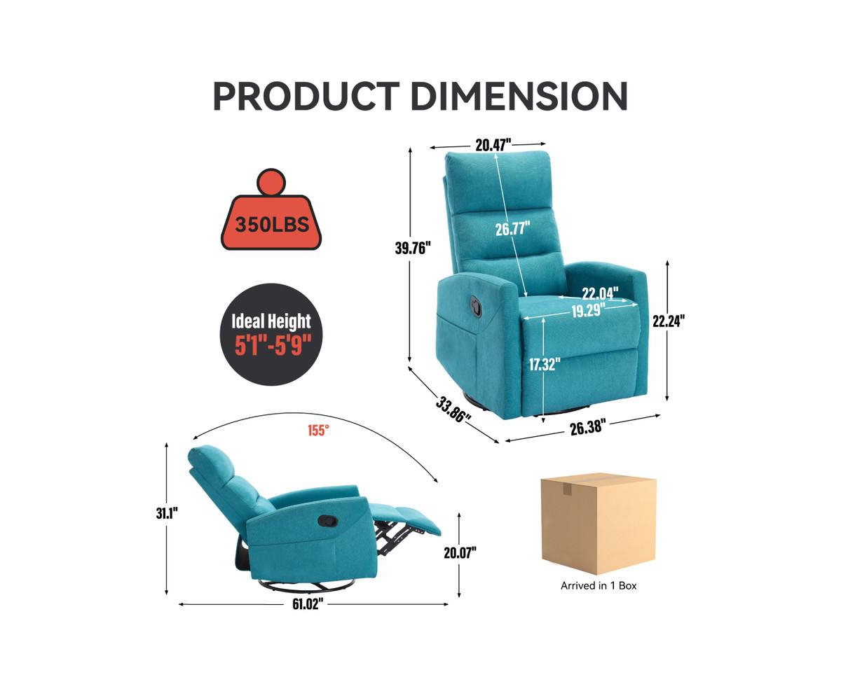 sumyeg Manual Recliner Chair with Rocker and Swivel Fabric
