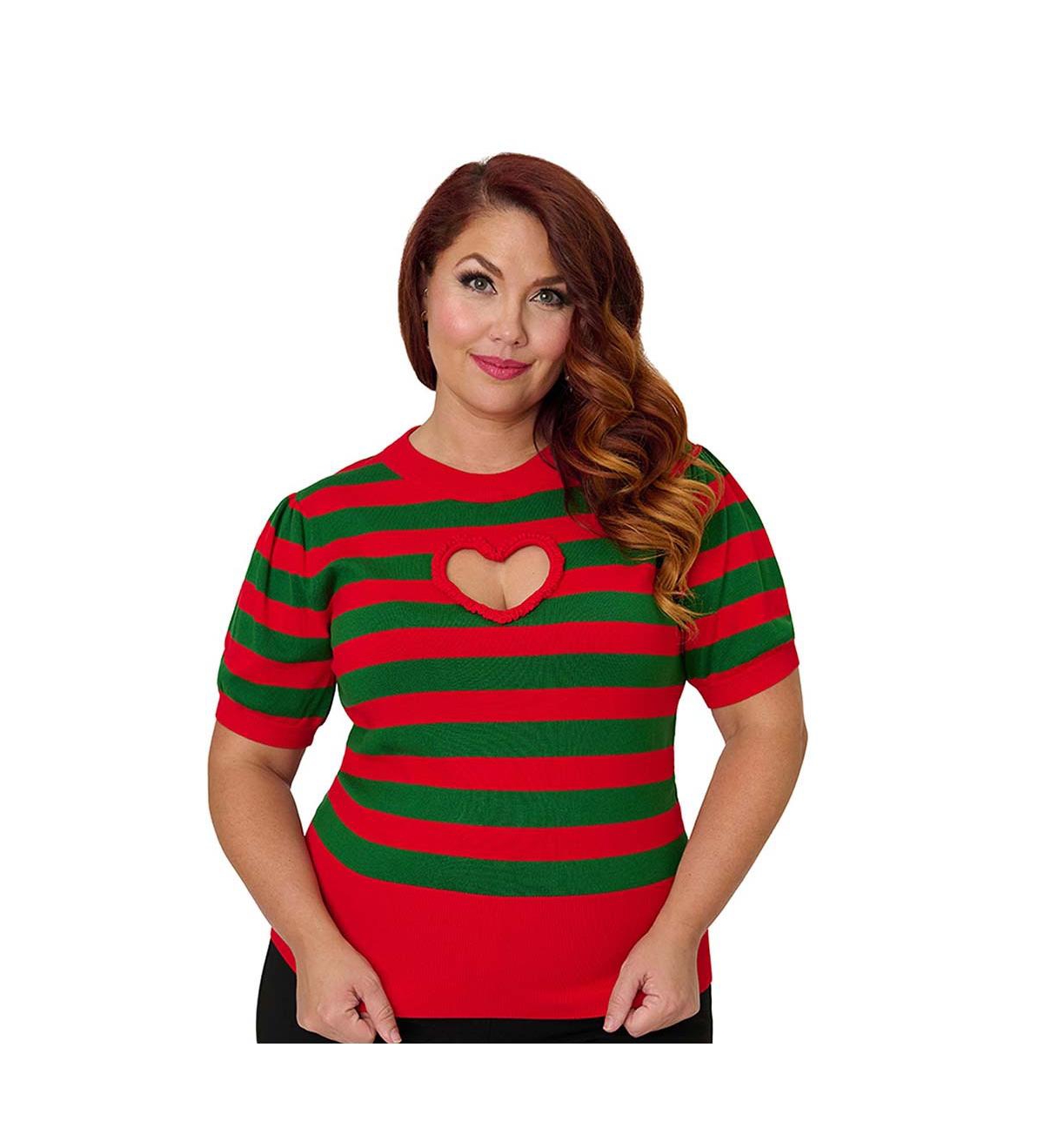 Smak Parlour Plus Size Printed Heart Cutout Knit Sweater