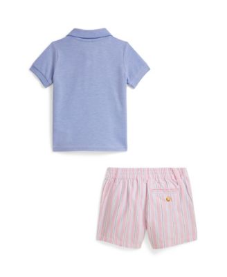 Baby Boys' Oxford Mesh Polo Shirt and Striped Shorts, 2-Piece Set
