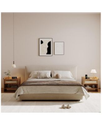 Rattan Nightstand Set of 2, Bedside Table with Type-C Charging Station - 1 Drawer & Open Storage Space, Boho End Table Side Table.