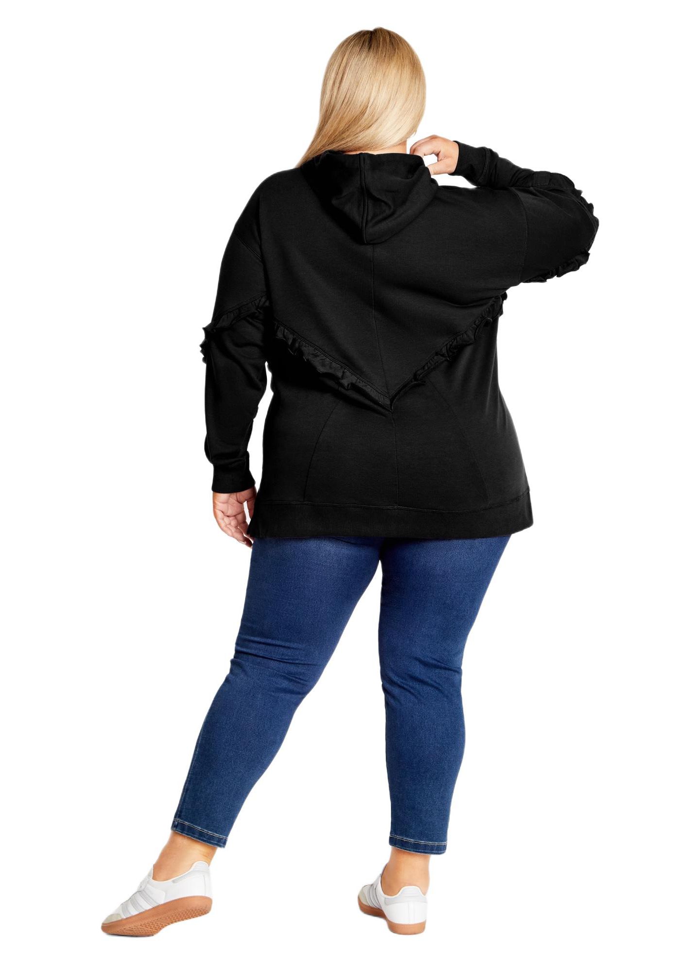 Женское худи AVENUE Plus Size Frill Plain, цвет: Чёрный — фото 3