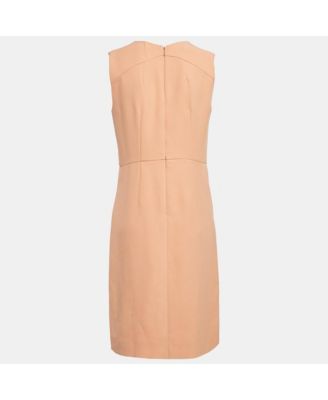 Women's Orange Crepe Pleated Sleeveless Short Dress