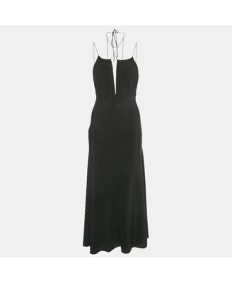 Women's Black Silk Gathered Halter Neck Maxi Dress