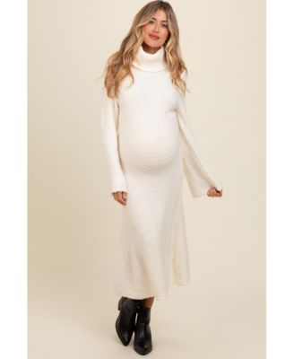 Maternity Ivory Turtleneck Bell Sleeve Sweater Dress