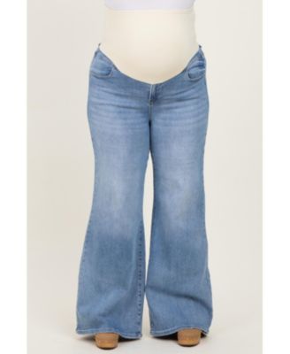 Plus Size Blue Front Yoke Detail Wide Leg Jeans