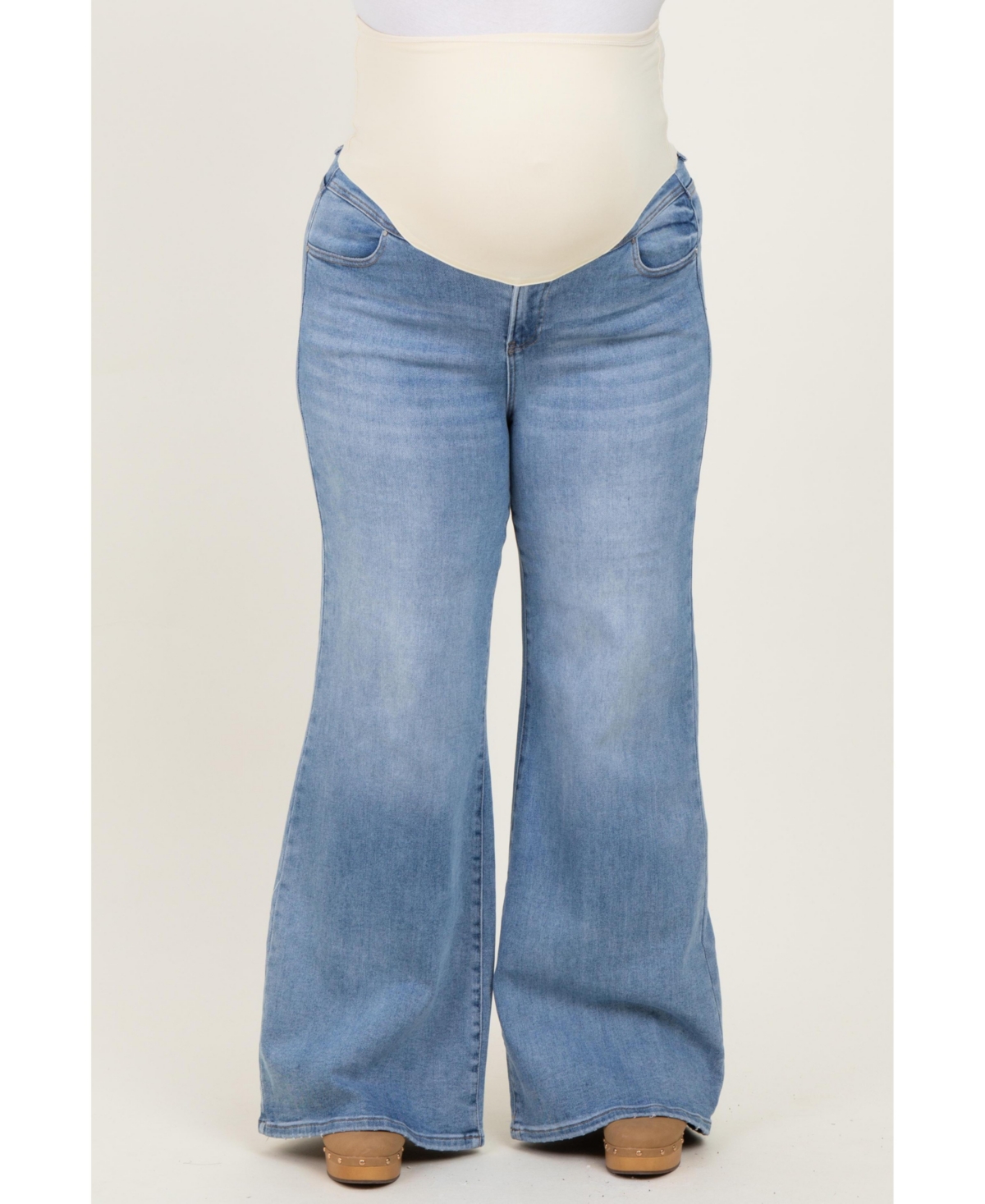 Pinkblush Plus Size Blue Front Yoke Detail Wide Leg Jeans