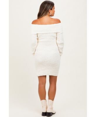 Maternity Ivory Off The Shoulder Knit Sweater Mini Dress
