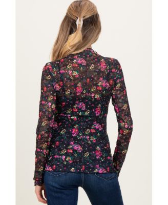 Maternity Black Floral Lace Long Sleeve Top