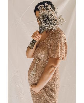 Maternity Sequin Short Sleeve Maxi Dress