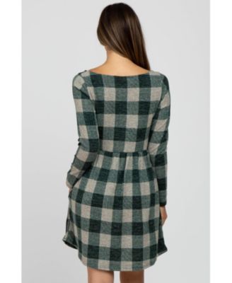 Maternity Forest Green Plaid Knit Dress