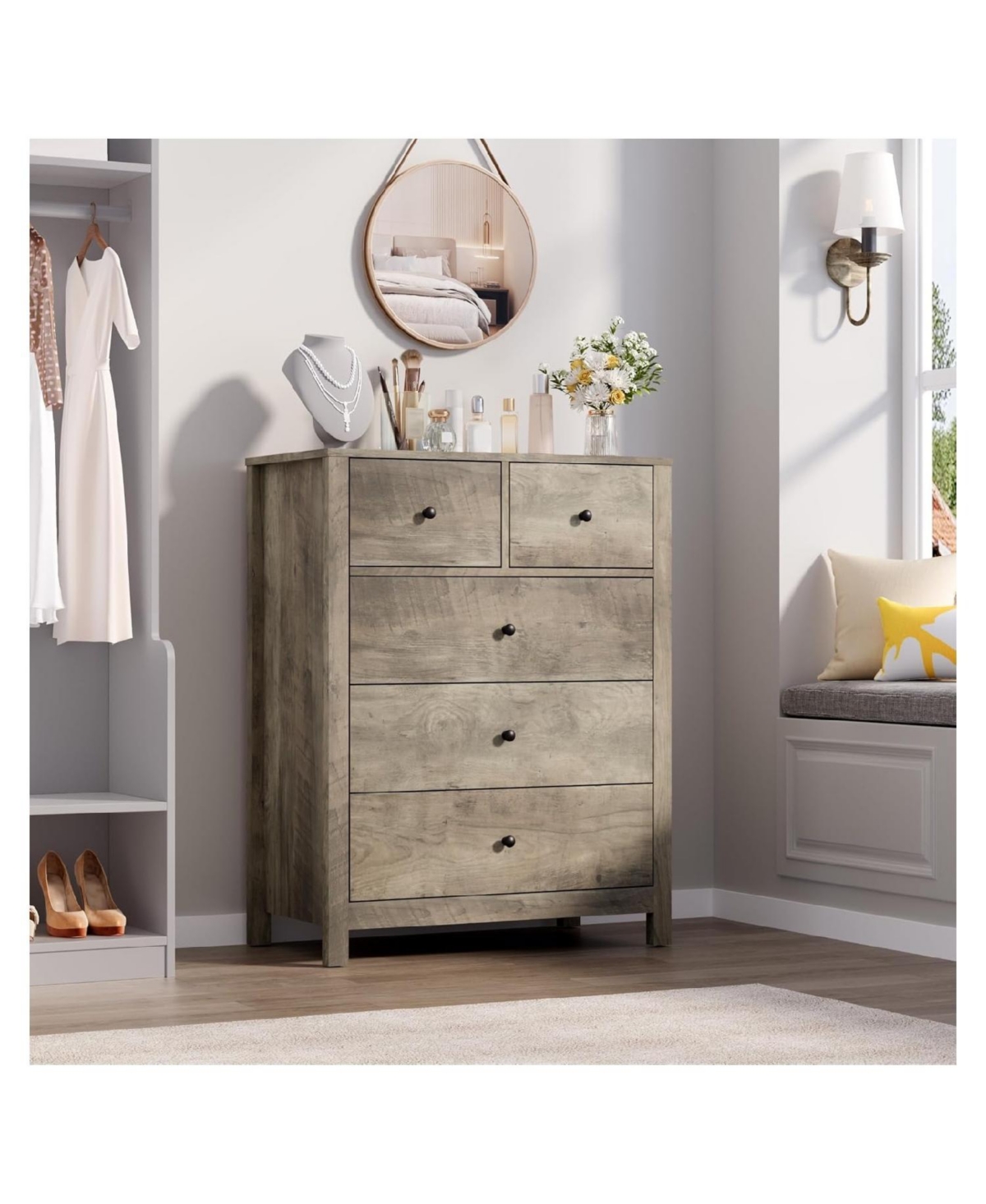 Gaomon 5 Drawer Dresser for Bedroom, Modern Tall Dresser Organizer with Storage Drawers