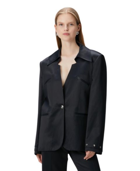 Женский пиджак PCFG Linen-Blend Tailored Blazer, цвет: Угольно-чёрный