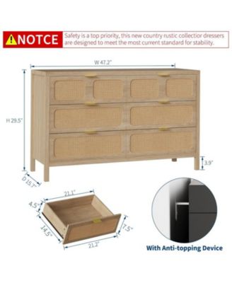 Rattan Dresser for Bedroom with Metal Handles