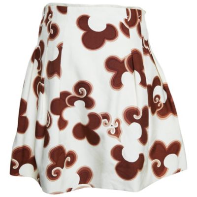 Women's Brown Doodle Print Silk Pleated Mini Skirt