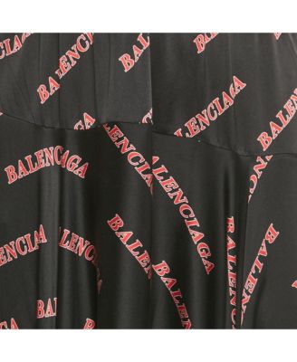 Women's Black Logo Print Satin Silk Asymmetric Midi Skirt