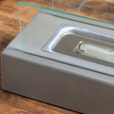 13inch Concrete Tabletop Ethanol Fireplace Stainless Steel Lid Indoor Outdoor Light Grey