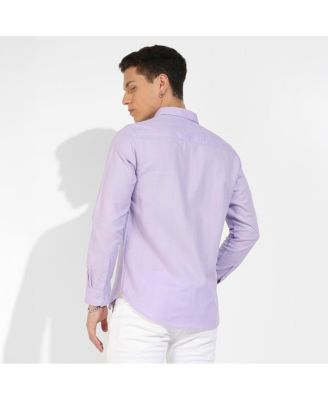 Men's Lavender Self-Design Striped Shirt