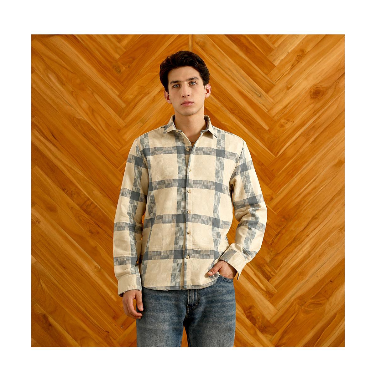 Campus Sutra Men's Checkered Cotton Blend Full Sleeve Shirt