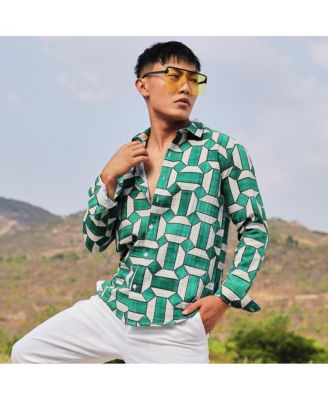 Men's Emerald Green & Ivory White Contrast Block Shirt