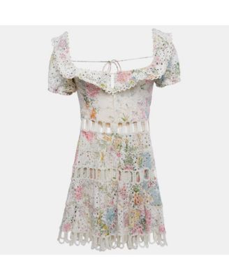 Women's White Floral Print Cotton Off-Shoulder Heathers Dress