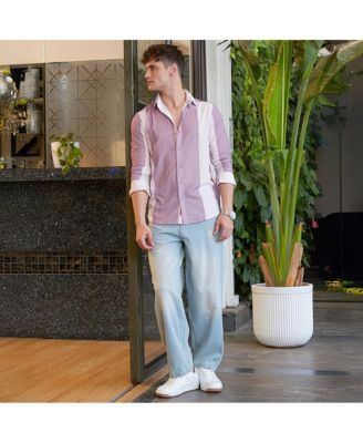 Men's Mauve Purple & Daisy White Panel-Tactile Shirt