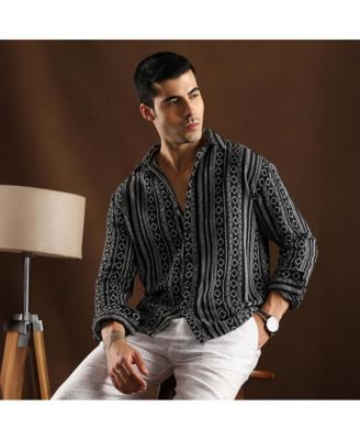 Men's Onyx Black Folk-Weave Shirt