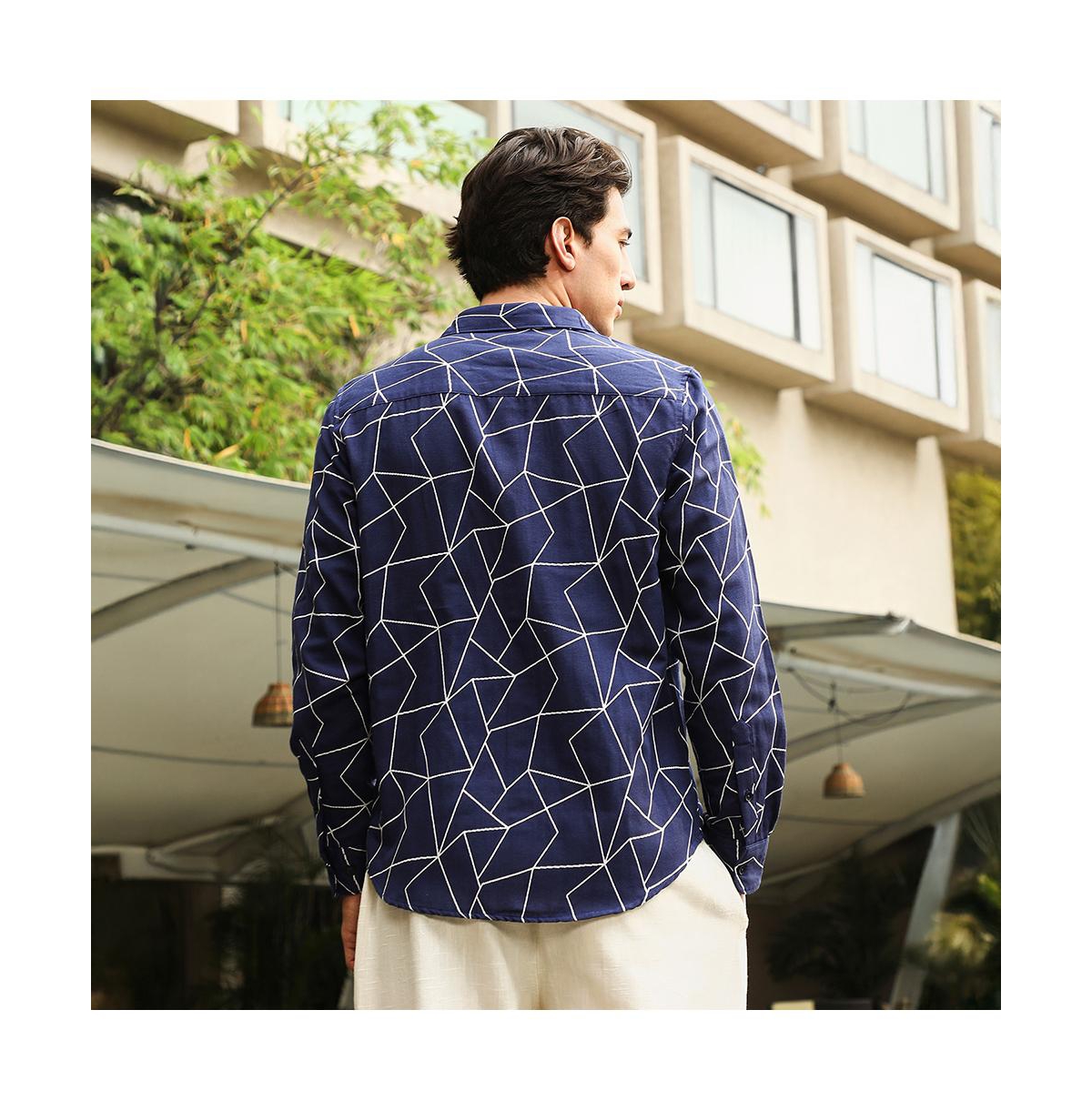 Campus Sutra Men's Indigo Blue Mosaic-Jacquard Shirt