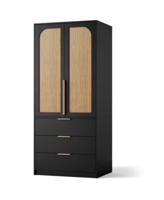 Armoire Wardrobe Closet, 69.5" Wooden Wardrobe Cabinet with 3 Drawers, Hanging Rod, 2 Doors Clothing Storage Cabinet