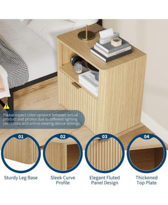 2pcs Nightstands, Fluted Nightstand with Drawer and Storage, End Table Mid Century Modern, Wooden Nightstand for Bedroom Sofa Office,Oak