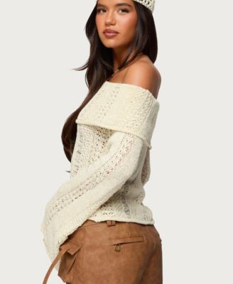 Women's Renna Distressed Fold Over Knit Top