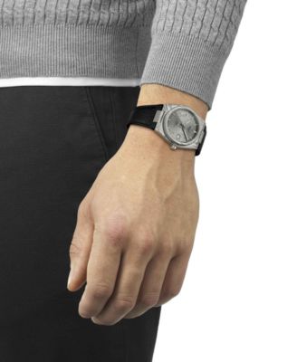 Unisex Black Leather Bracelet Watch, 38mm