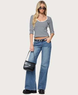 Women's Poppie Striped V Neck Top