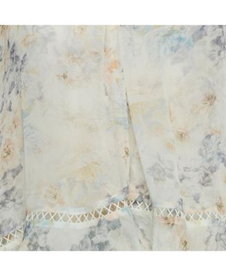 Women's Cream Floral Print Silk Ruffled Playsuit