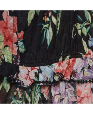 Women's Black Floral Print Cotton