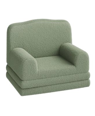 Kids Sofa Chair, Sherpa Convertible Toddler Couch with Washable Cover, Crown Design Comfy Children's Reading Chair