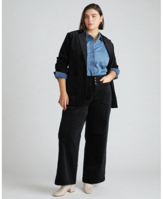 Plus Size Minimalist Stretch Cotton Chambray Shirt