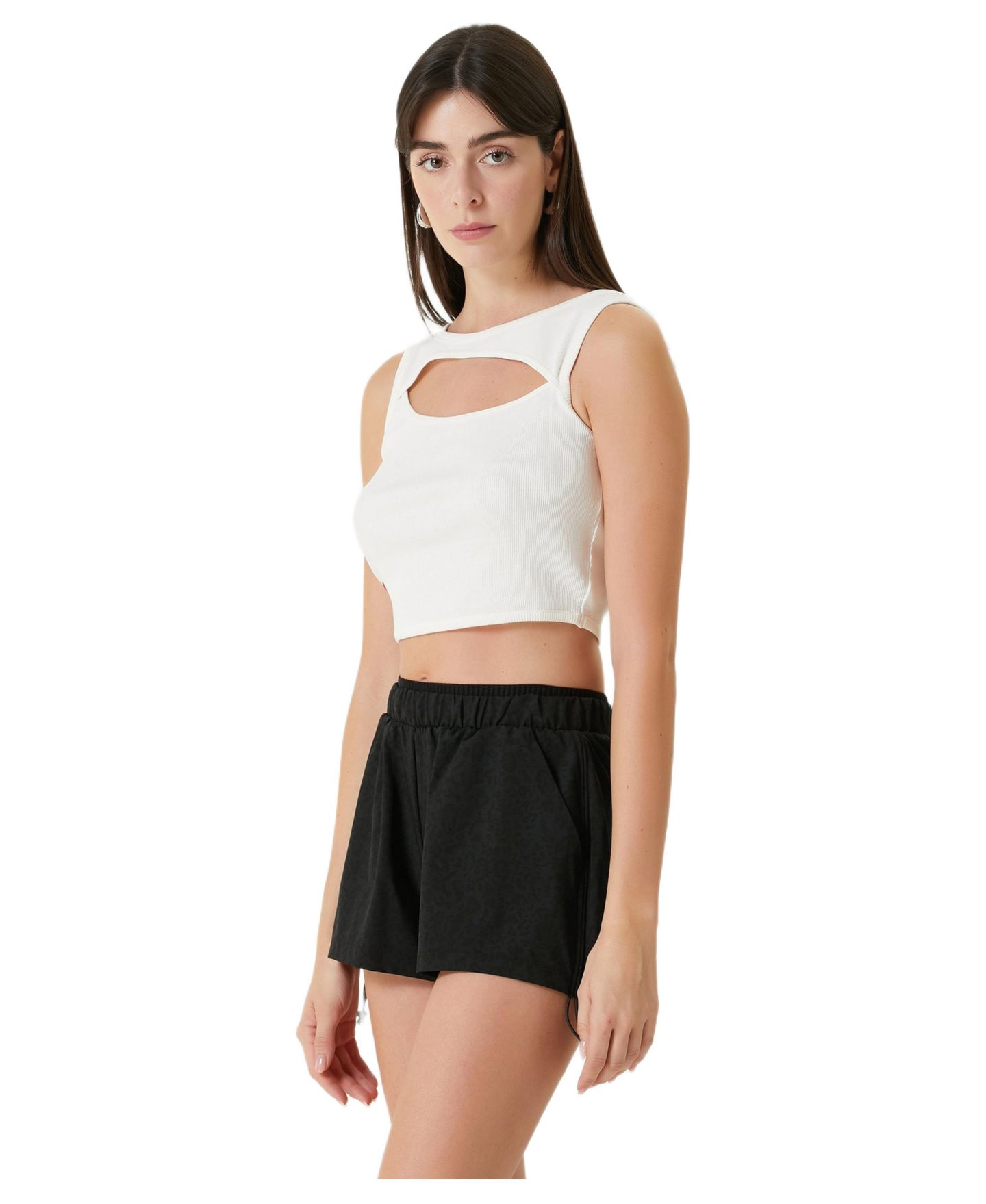 Женский топ PCFG Ribbed Stretch Cotton-Blend Cropped, цвет: Blanc De Blanc — фото 3