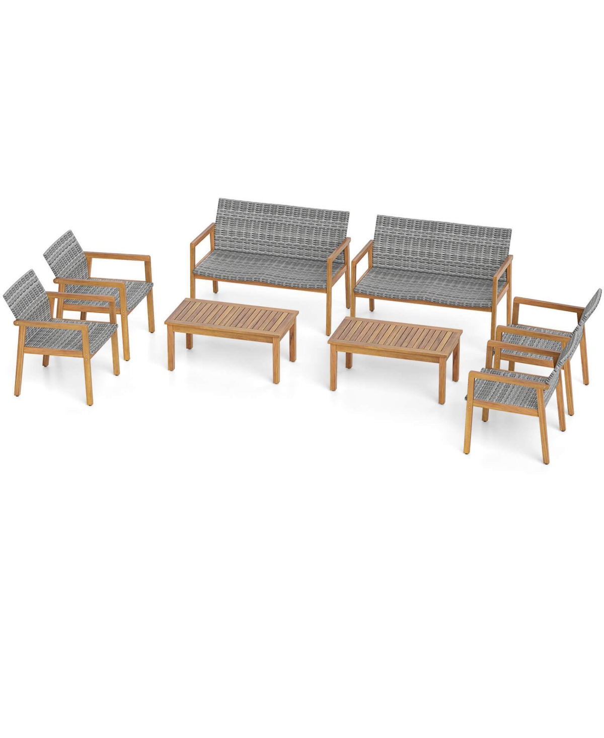 Costway 8 Pieces Outdoor Furniture Set, Acacia Wood Frame Sofa Set with Rattan Seat