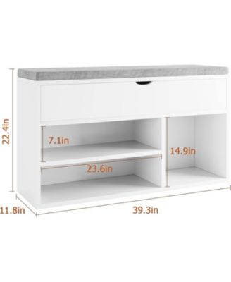 Shoe Bench w/ Cushion, Adjustable Shelf & Hidden Storage, Wooden Shoe Rack