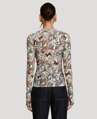 Women's Printed Long-Sleeve Mesh Top