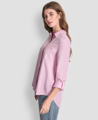 Women's Garment-Dye & Print Split-Back Button-Front Shirt