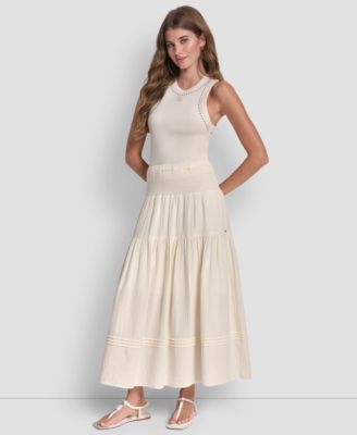 Women's Smocked-Waist Tiered Maxi Skirt