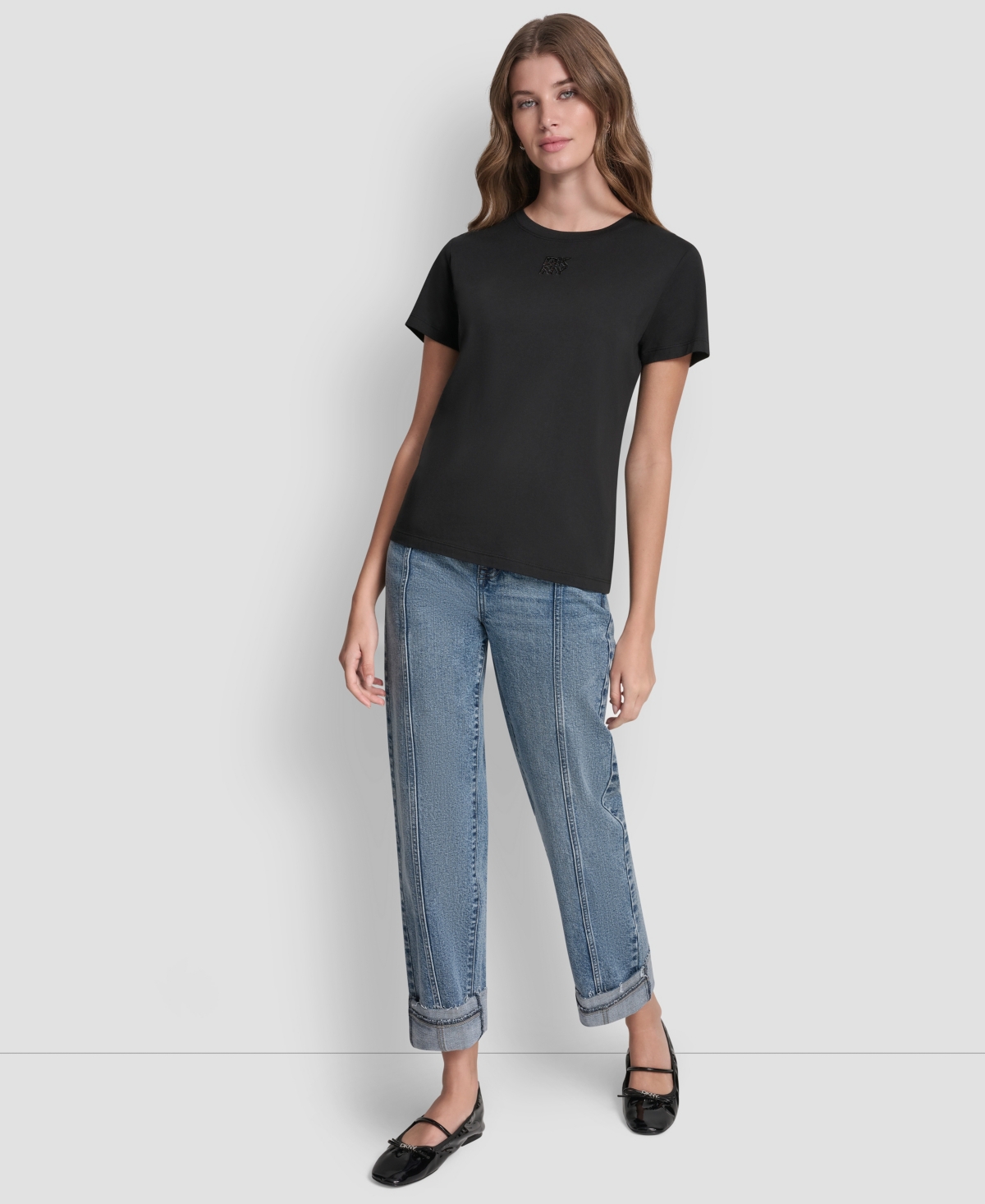 Dkny Jeans Women's Stacked Eyelet Logo Crewneck T-Shirt